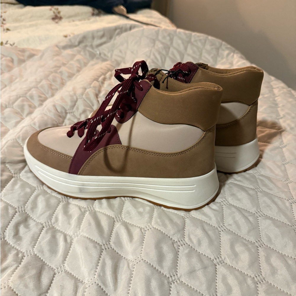 Maurices Burgundy and Tan Ankle Boots